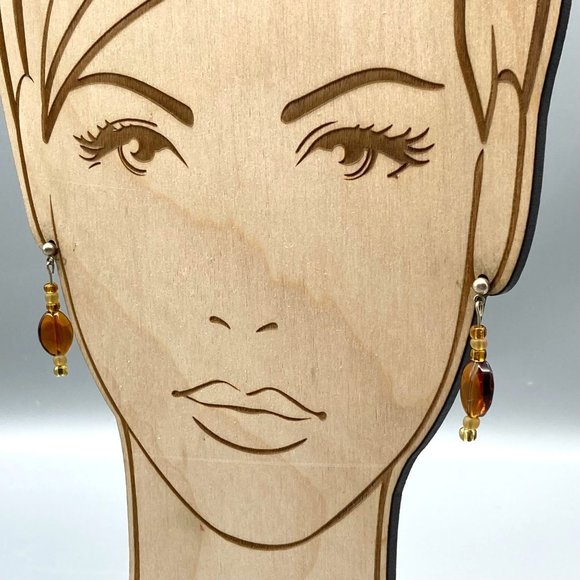 Vintage Brown Glass Dangle Earrings, Chic and Simple Studs - Picture 5 of 5